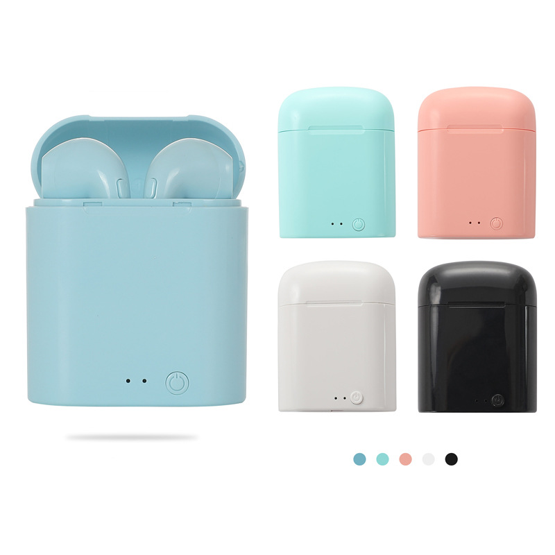 En stock auricular Bluetooth i7s macaron color a juego i7mini inalámbrico binaural estéreo modelo de color con compartimento de carga