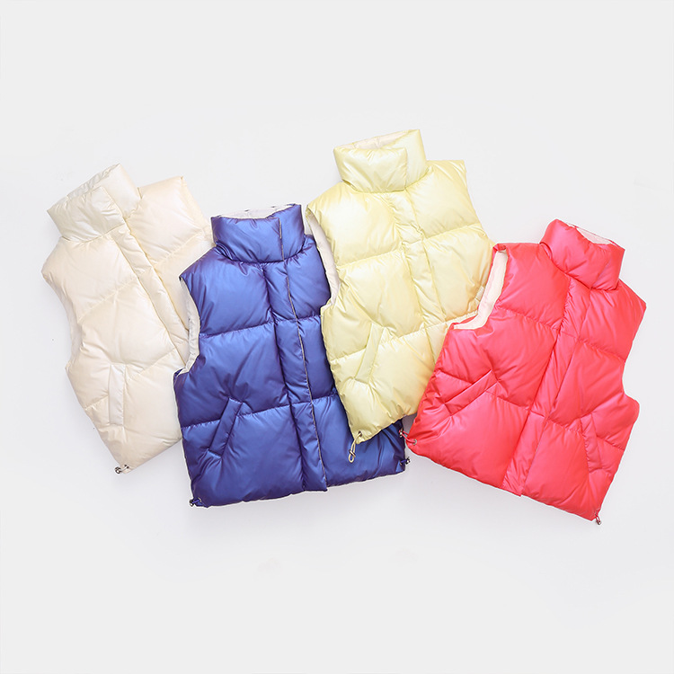 Otoño e Invierno nuevas niñas niños medio y grandes espesado chaleco collar de color sólido abajo chaqueta chaleco
