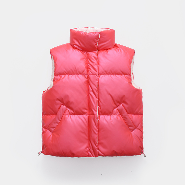 Otoño e Invierno nuevas niñas niños medio y grandes espesado chaleco collar de color sólido abajo chaqueta chaleco