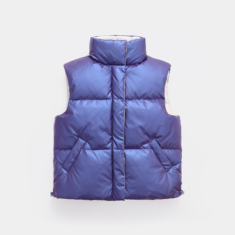 Otoño e Invierno nuevas niñas niños medio y grandes espesado chaleco collar de color sólido abajo chaqueta chaleco