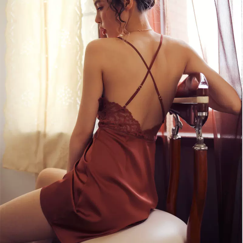 美诗兰性感睡衣女夏季蕾丝吊带睡裙镂空露背冰丝睡衣夏天薄款#112