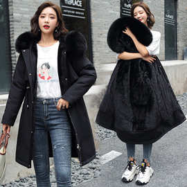 棉服女2023冬季新款棉衣女韩版中长款大毛领加绒内里派克服外套潮