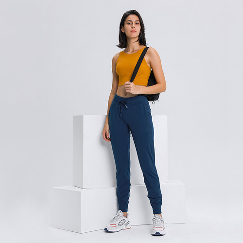 Cross-border new high-waisted yoga pants for women with drawstrings, quick-drying elastic running fitness pants, slim-fitting leggings sports pants