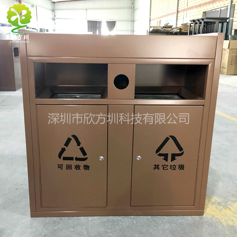 户外物业小区城市街道两连体电镀不锈钢分类垃圾桶环卫果皮回收箱