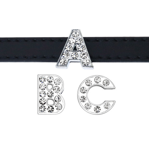 Alloy rhinestone English letters diy wristband pet collar key ring jewelry accessories 10mm diamond