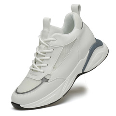 Flying mesh sports and casual sneakers for men, invisible inner height increasing shoes, white shoes, lace-up shallow shoes