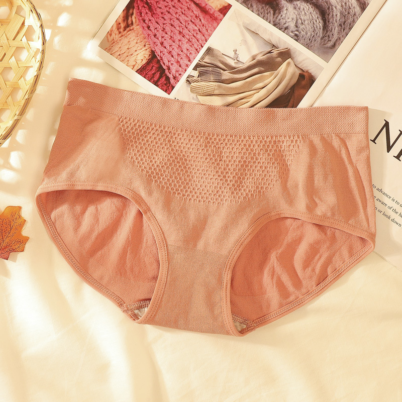 [Traje independiente] Ropa interior japonesa de panal 3D de algodón de mujer panal de cintura media Levantamiento de cadera vientre contracción calzoncillos de niña