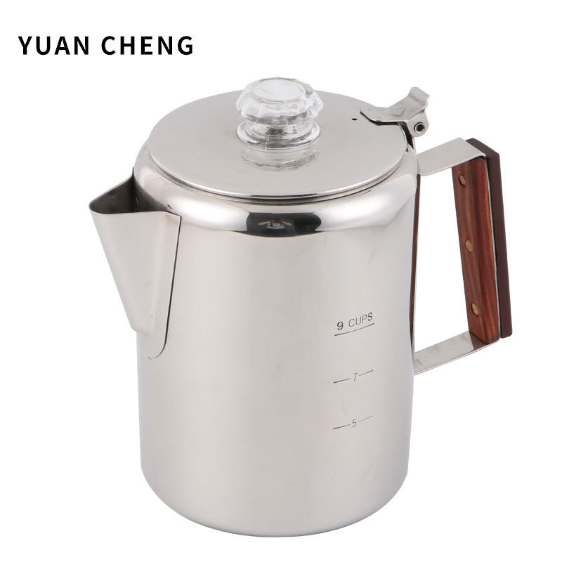 Bulk 6 Cup 9 Cup 12 Cup Outdoor Coffee Pot, American Coffee Pot 304 Stainless Steel Short Spout Coffee Pot