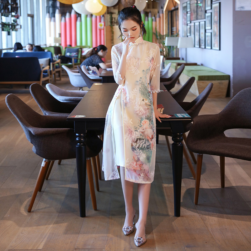 Modernized Version of the Ao Dai Mid-Length Chiffon Qipao, Young Girl's Daily Dress, 2026 New Chinese Style Modernized Version of the Ao Dai Mid-Length Chiffon Qipao, Young Girl's Daily Dress, 2026 New Chinese Style