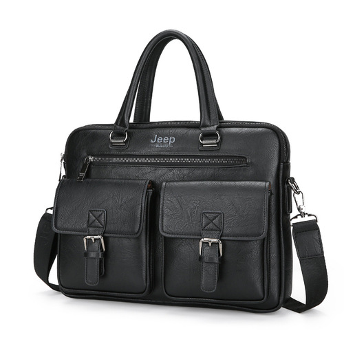 Direct Selling Cross-Border Classic Men's Large Capacity Business Shoulder Bag, Pull-String PU Soft Fabric Crossbody Handbag