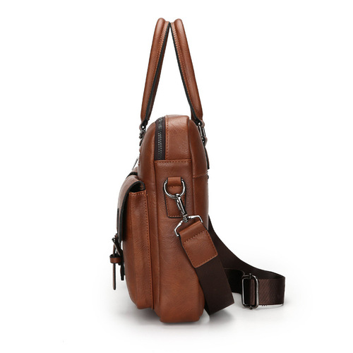 Direct Selling Cross-Border Classic Men's Large Capacity Business Shoulder Bag, Pull-String PU Soft Fabric Crossbody Handbag