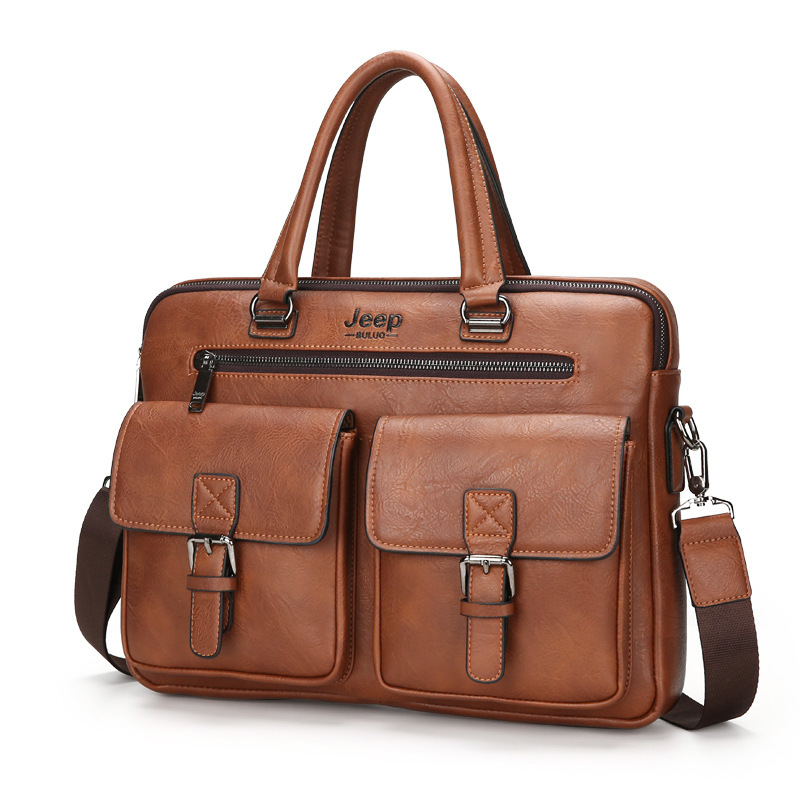Direct Selling Cross-Border Classic Men's Large Capacity Business Shoulder Bag, Pull-String PU Soft Fabric Crossbody Handbag