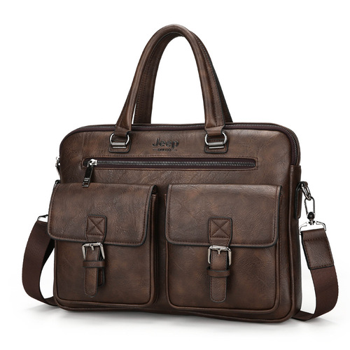 Direct Selling Cross-Border Classic Men's Large Capacity Business Shoulder Bag, Pull-String PU Soft Fabric Crossbody Handbag