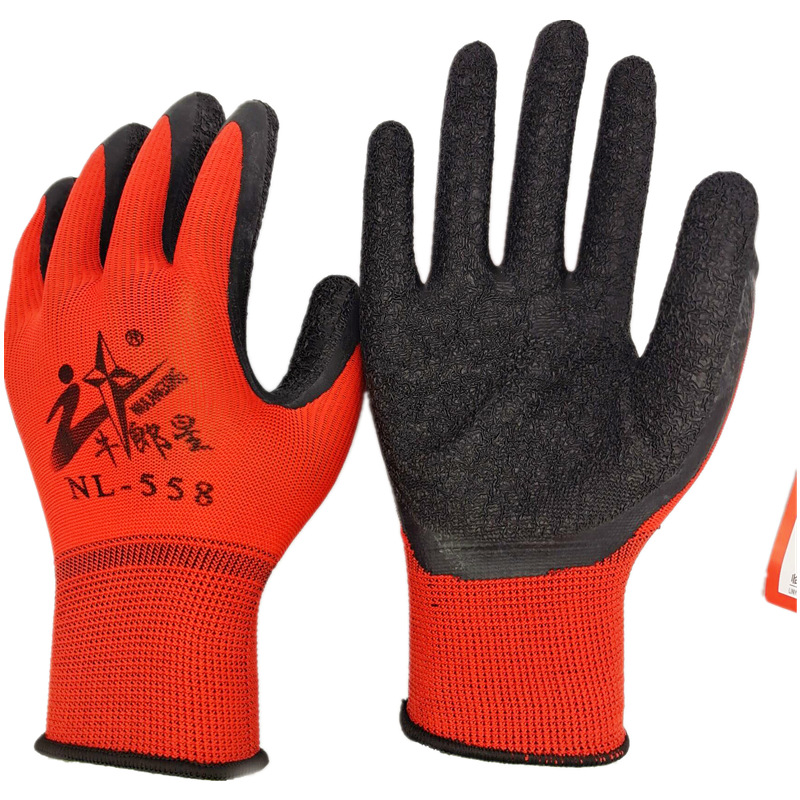 牛郎星 乳胶邹纹尼龙十三针手套透气挂胶工地劳保手套批
