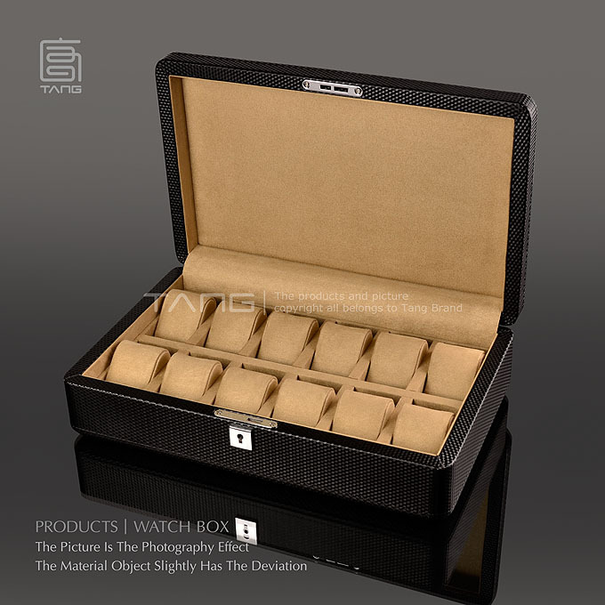 东与西 碳纤纹皮包木制表盒机械表盒手表收藏盒收纳盒表箱WB743