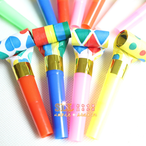 party kids funny party toys paper blow roll atmosphere party cheering props plastic whistle wholesale