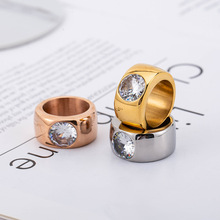 代发欧美跨境热款霸气时尚简约复古商务钛钢宽面镶大钻石男士戒指