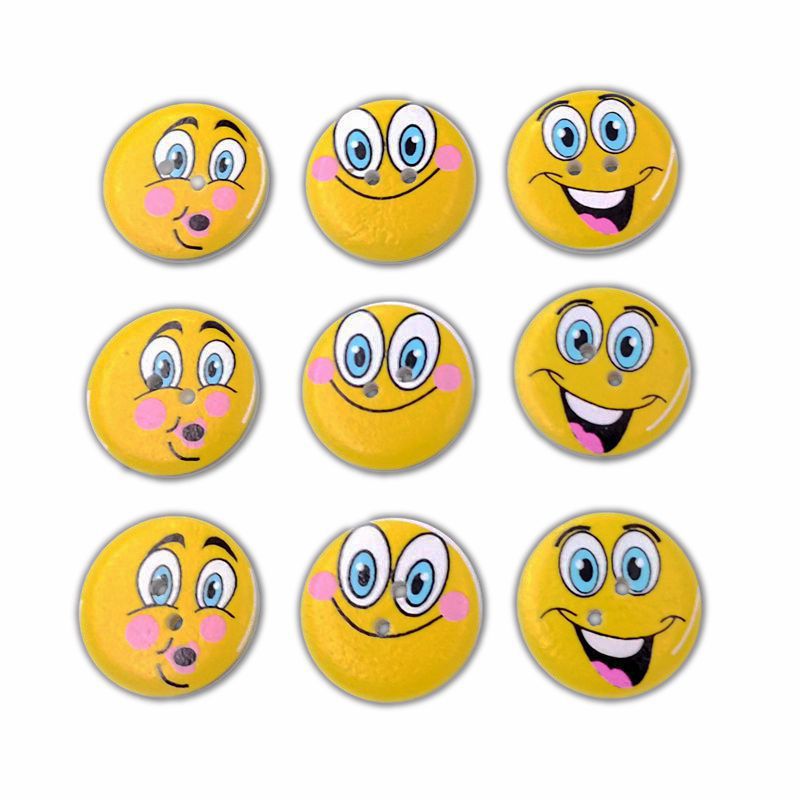 20mm/25mm白底开心豆两孔木头纽扣 卡通动画QQ微信表情笑脸木纽扣