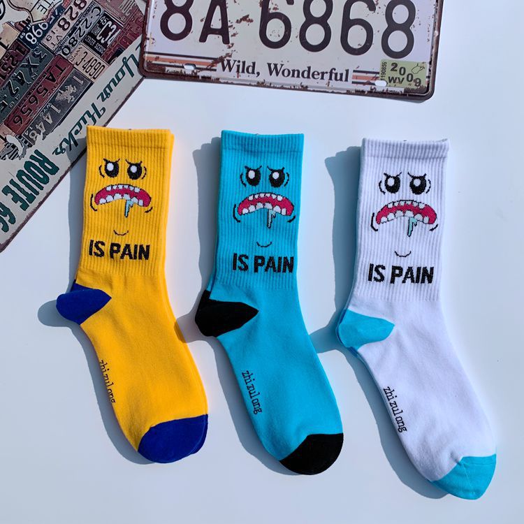 Socks men's and women's mid-calf European and American street cute ins trendy hip hop college style sports skateboard cotton socks factory wholesale