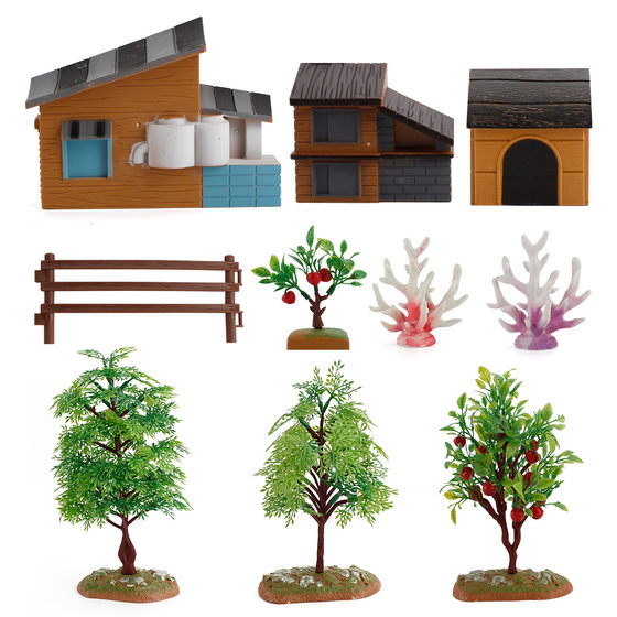 Simulation Creative Farm Micro Landscape diy Fruit Tree Animal Fence House Sand Table Model Assembly Ornament Toy