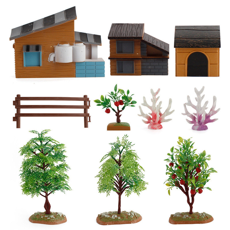 Simulation Creative Farm Pasture Micro Landscape DIY Fruit Tree Animal Fence House Sand Table Model Assembly Ornaments Toys