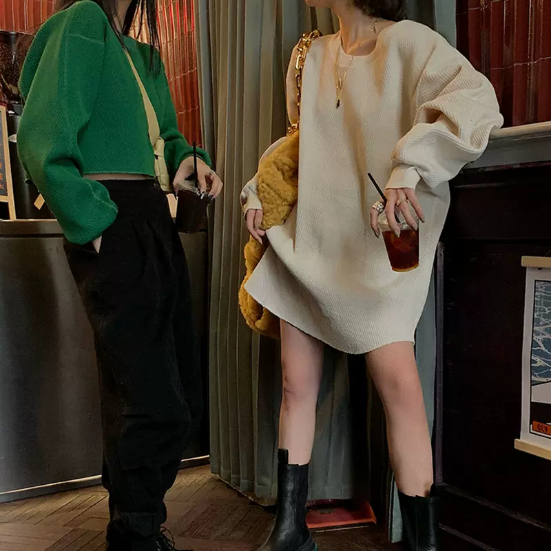 女孩标签 立体蜂巢针织 慵懒大卫衣新款