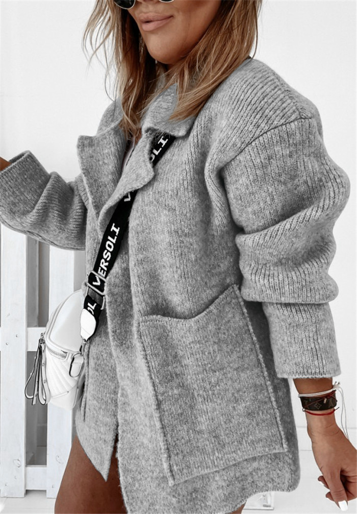 Suéter Cárdigan de Punto Holgado con Cuello de Traje y Bolsillos Grandes, Estilo Urbano Europeo y Americano, Novedad 2025, Chaqueta para Mujer, Venta Transfronteriza en Amazon