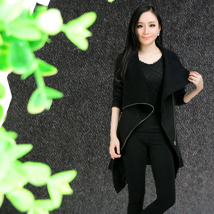 厂家直销 全涤毛呢大衣面料黑色  时装风衣家纺面料批发