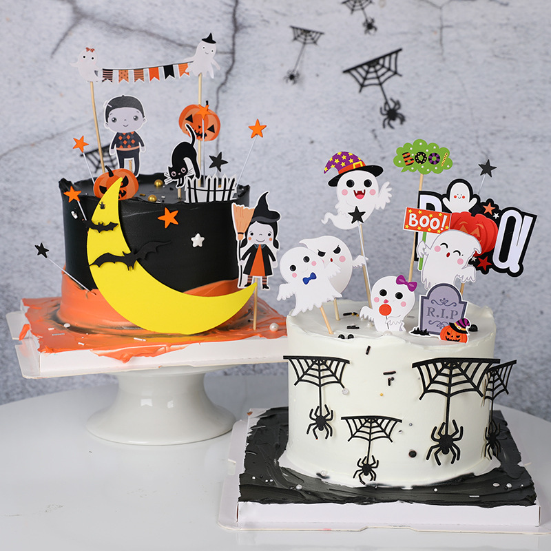 Creative Cake Decoration Card Bat Pumpkin Spider Ghost Halloween Cake Decoration