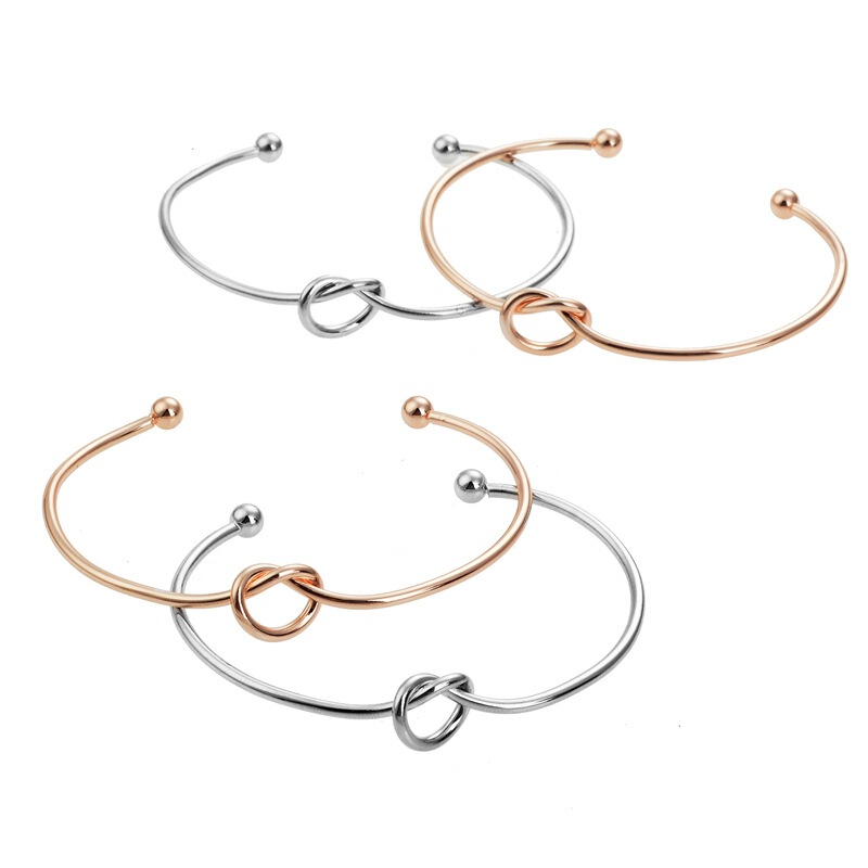 Casual Popular Heart Knotted Bracelet European and American Metal Open Bracelet Rose Gold DIY Versatile Bracelet Wholesale for Women