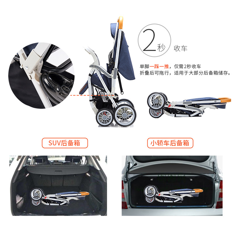 Baby stroller, foldable lightweight, sit and lie down, baby umbrella stroller, shock absorption, four seasons, brake, anti-hunch, anti-collapsing