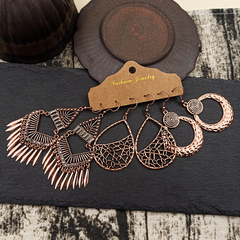 Cross-border hot sale suit tassel earrings European and American exaggerated jewelry three pairs earrings combination ethnic style jewelry wholesale