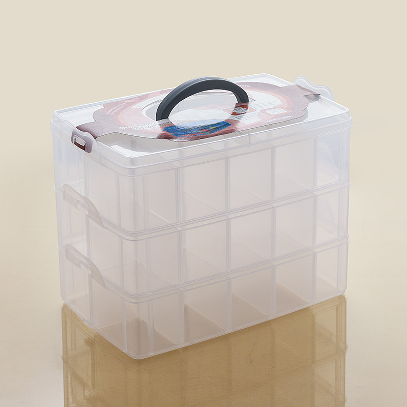 特大号三层透明手提塑料收纳箱饰品玩具储物配件化妆品车模盒子