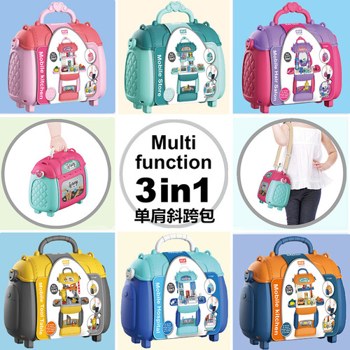 Cross-border children's simulated kitchen tableware set, dressing tools, supermarket play house, cross-body handbag, doctor toy
