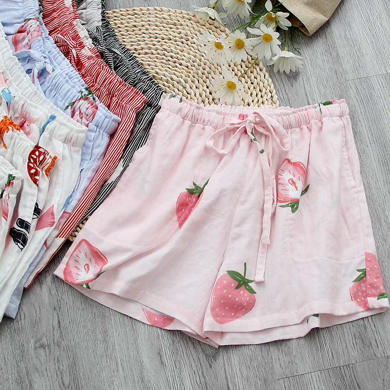 Summer Shorts Home Pants Japanese Style Cute Cartoon Home Air Conditioning Pants Cotton Loose Thin Cotton Beach Pants