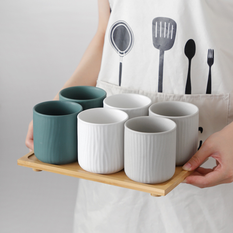 Taza de beber de cerámica traje hogar creativo sala de estar simple Nórdico Conjunto de agua taza 6 piezas traje con bandeja