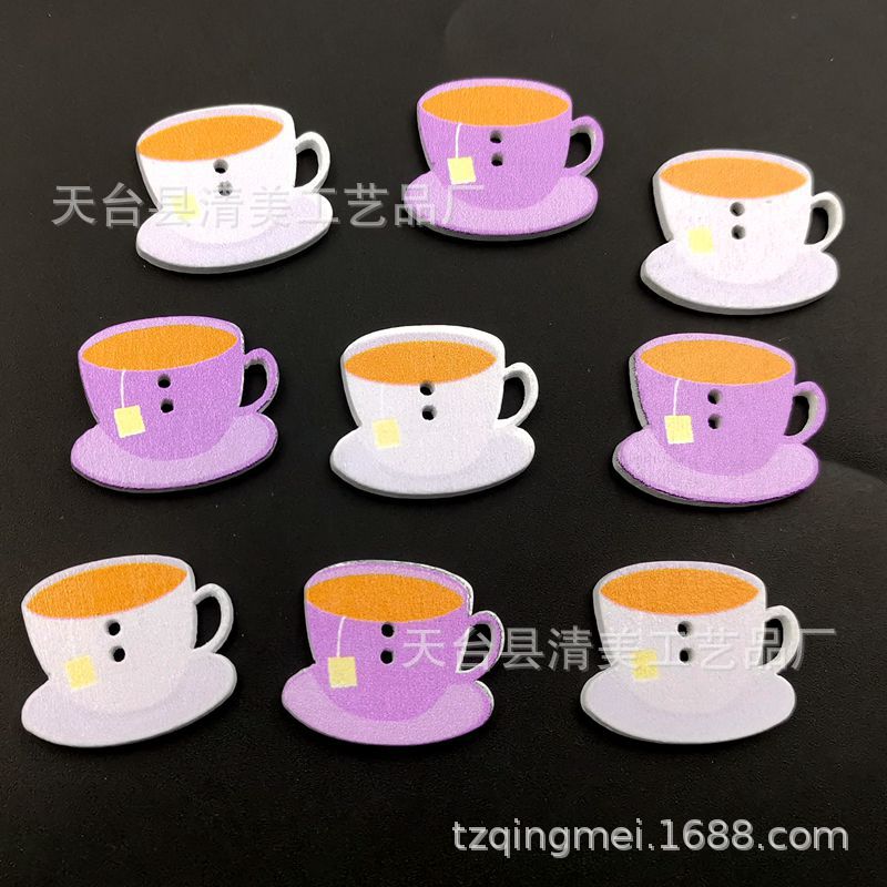 15*25m taza de café con fondo blanco botones de madera bellamente decorados artesanías para niños 50 por paquete
