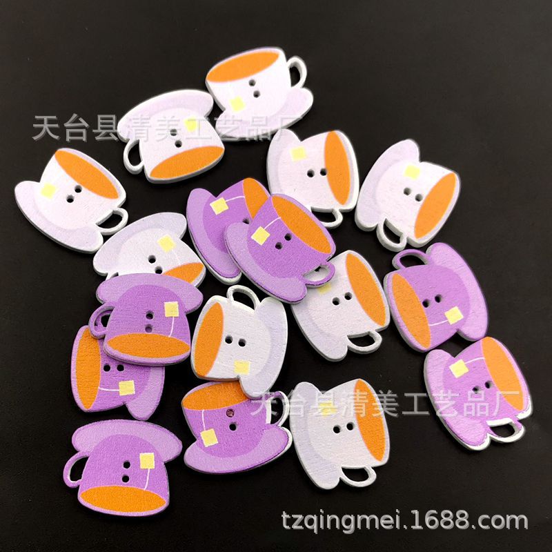 15*25m taza de café con fondo blanco botones de madera bellamente decorados artesanías para niños 50 por paquete