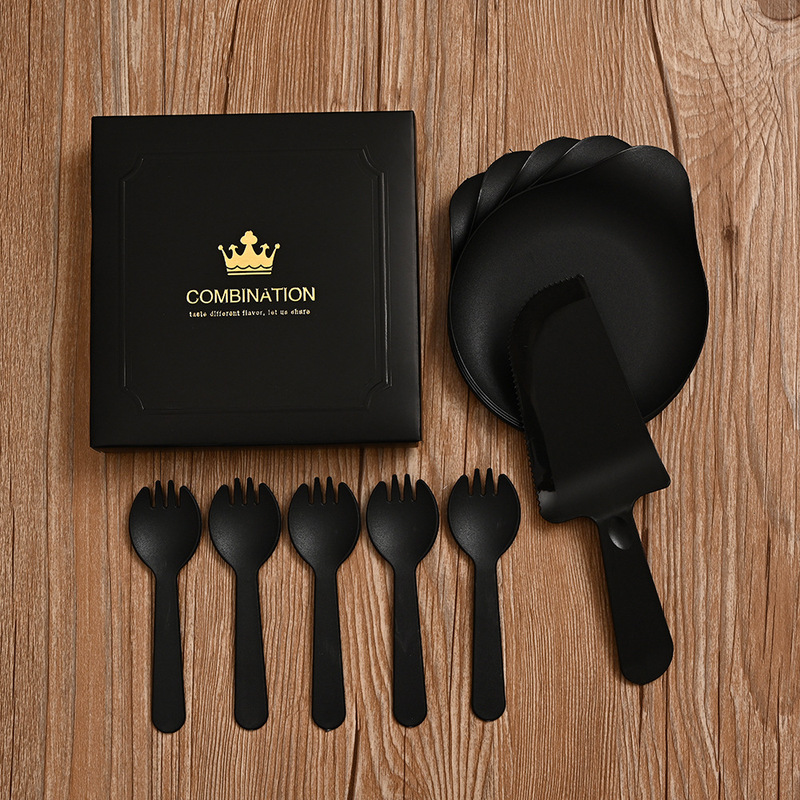 Cake Knife and Fork Plate suit Knife and Fork Spoon Plate Disposable Water Drop Plate Knife and Fork Spoon Integrated Birthday Dessert Combination Tableware