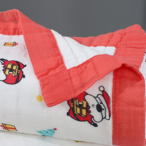 A-type children's bath towel 6-layer gauze baby blanket with wide edge cartoon printed foam cotton new kindergarten blanket