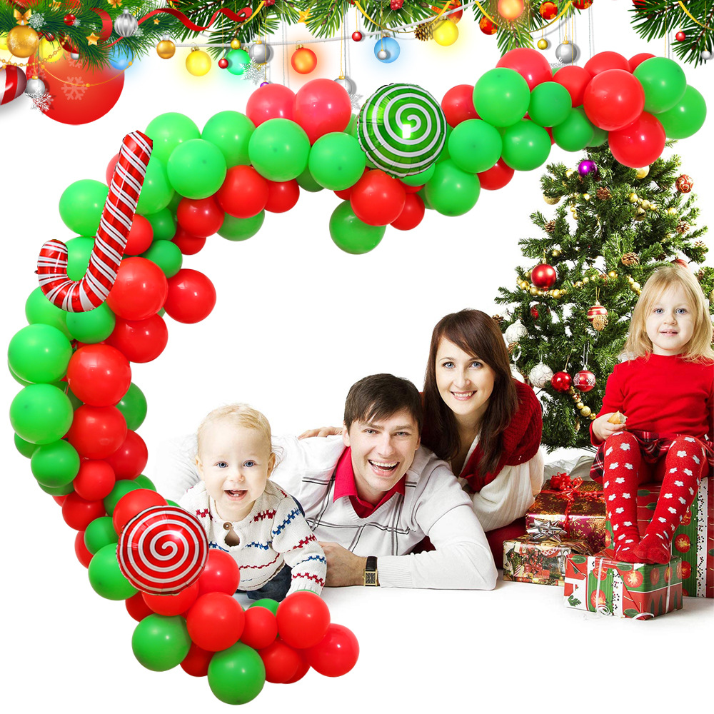 Globos transfronterizos suministros de fiesta de Navidad decoración de escena rojo verde látex película de aluminio suministros de globos de Navidad