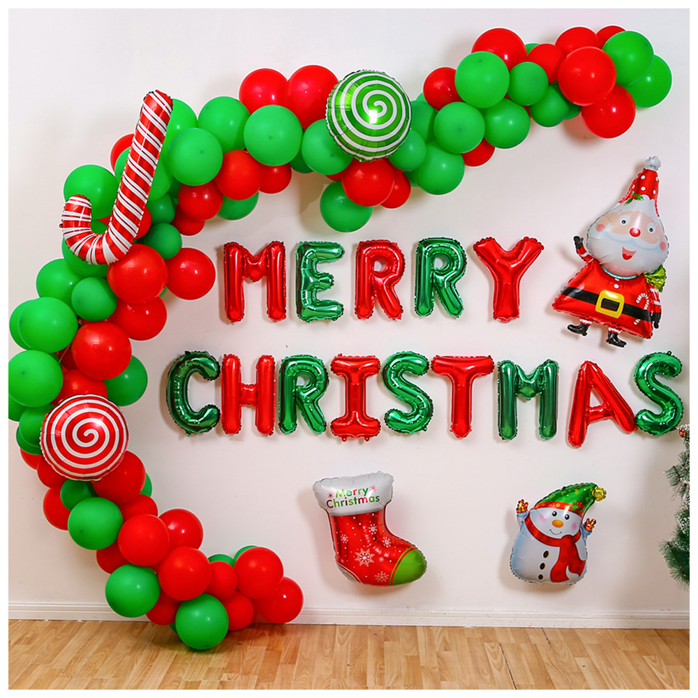 Globos transfronterizos suministros de fiesta de Navidad decoración de escena rojo verde látex película de aluminio suministros de globos de Navidad