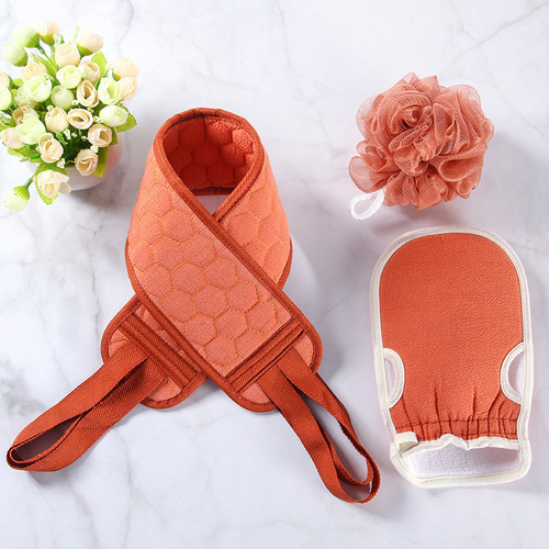 Three-piece set of bath towels, bath towels, thickened mud and decontamination bath balls, combination set, long back rub towels