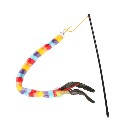 Cat toys rainbow caterpillar feather wand pet cat toy pet supplies factory cross-border exclusive