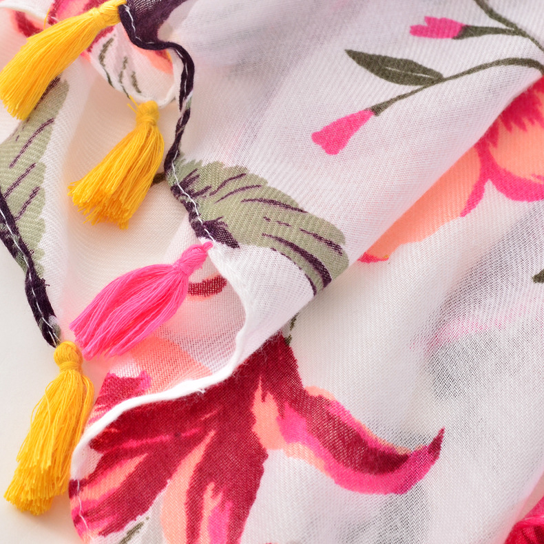 Nuevo japonés y coreano Comercio exterior Exportación pájaro impreso bufanda de algodón y lino pequeño fresco largo suave Toalla de playa protector solar chal