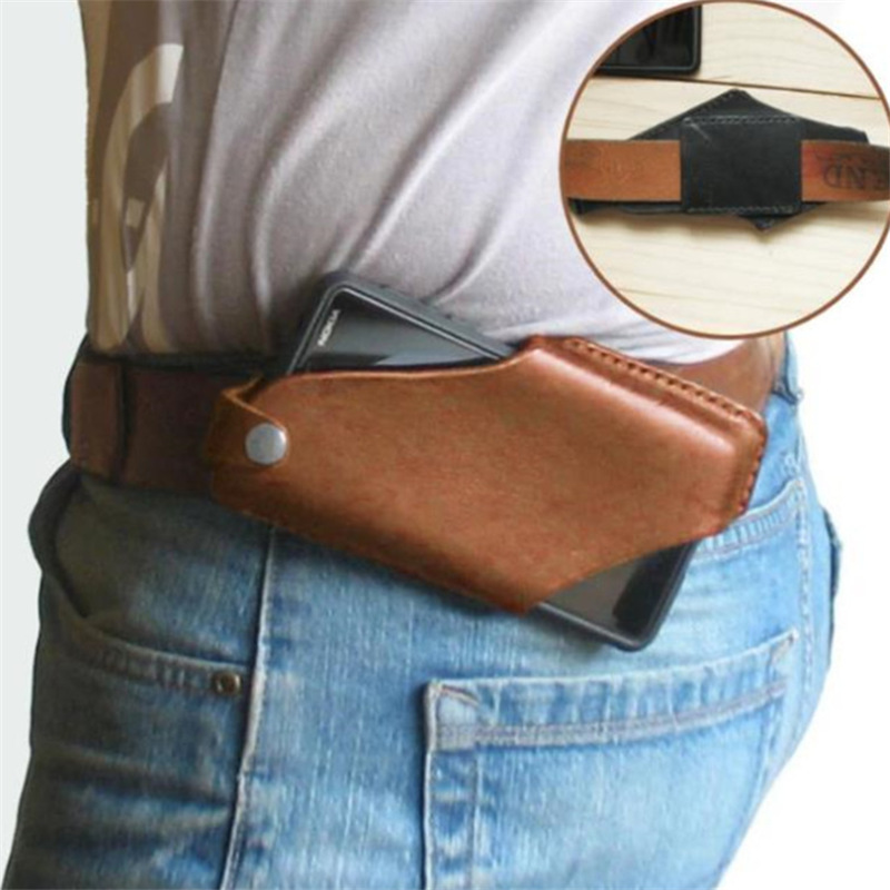 in stock Retro PU Leather Mobile Phone Waist Bag Wear Belt Buckle Men's Mobile Phone Bag Portable Mobile Phone Case EDC Leather Case