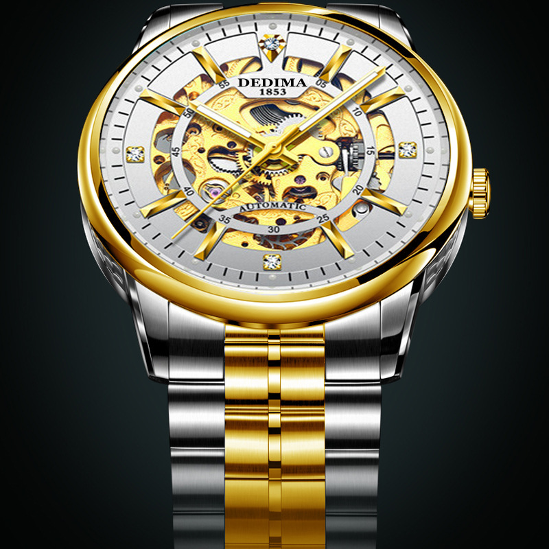 Detima High-End Fashion Men's Cut Out Carved Mechanical Watch Gold Business Casual Diamond-Encrusted Mechanical Waterproof Watch Detima High-End Fashion Men's Cut Out Carved Mechanical Watch Gold Business Casual Diamond-Encrusted Mechanical Waterproof Watch
