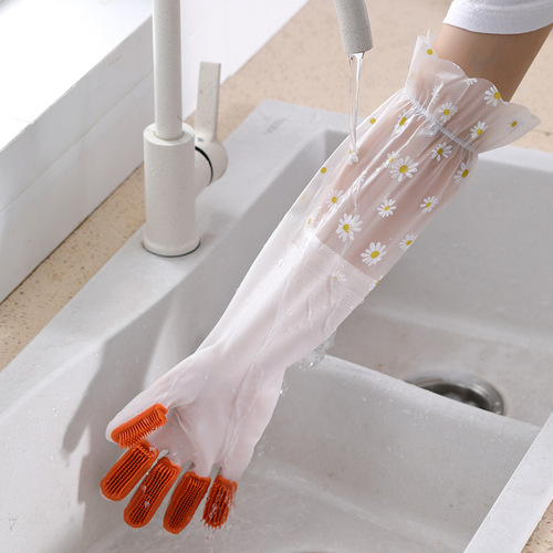 Finger scrubber dishwashing gloves Household cleaning waterproof anti-slip kitchen durable silicone floor stall laundry rubber gloves