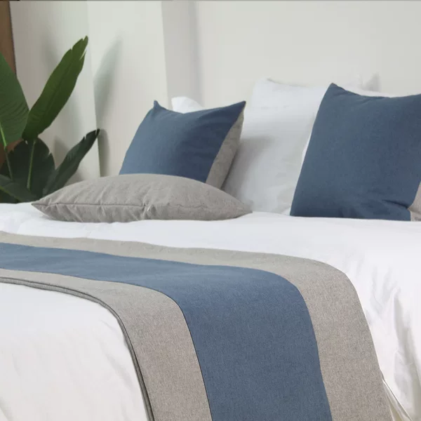 Light luxury homestay bed flag bed end towel solid color cotton linen on both sides gray stitching Hotel hotel bed end towel pillow wholesale