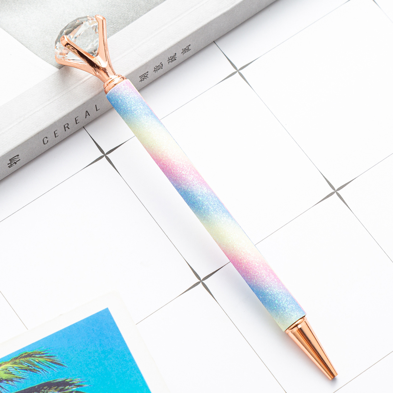 Fuente de la fábrica gran pluma de diamante polvo de oro prepucio pluma de metal moda estudiante regalo publicidad bolígrafo Impresión logotipo